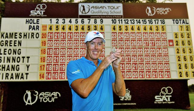 画像: 後ろのボードが示すようにハイスコアが並ぶ中、優勝したリチャード・グリーン(28アンダー) ameblo.jp
