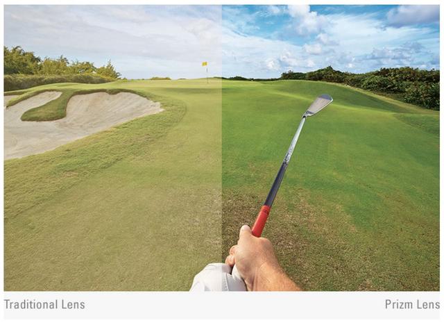 画像: 左はサングラスなし、右はサングラスをかけた場合。オークリーのゴルフ専用「PRIZM GOLF」はコースの起伏や奥行き、芝の状態を視認しやすくなり、より的確に狙いを定めることができる