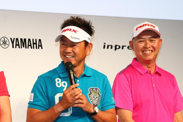 画像: 会見に同席した看板プロの藤田寛之(左)もこの大型契約にはビックリ。隣は谷口徹