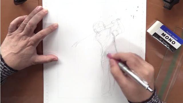 画像1: まずはシャープペンシルで下書き