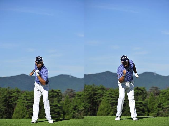 画像: つま先を地面に着けたまま足踏みして腕を振ると、ゴルフスウィングの動きとほとんど同じ!