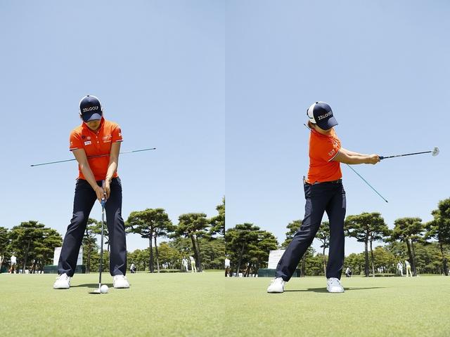 画像: 「20メートルのパットなら、これくらい大きなフォローでいいんです」(成田)