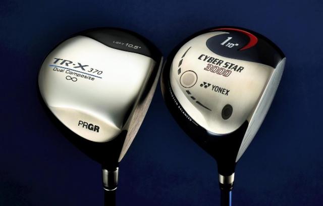 画像: (左)プロギア「TR-X DUO370」(2003年発売)と(右)ヨネックス「サイバースターパワーブリッドRX」(2004年発売)