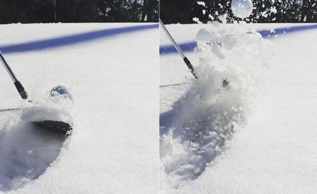 画像: 雪はルール上、カジュアルウオーターを適用するかルースインペディメントとして処理することが可能だが、あえてあるがままでトライするとした場合、サンドウェッジのバウンスを使うことで砂だけでなく雪でもちゃんと脱出できる