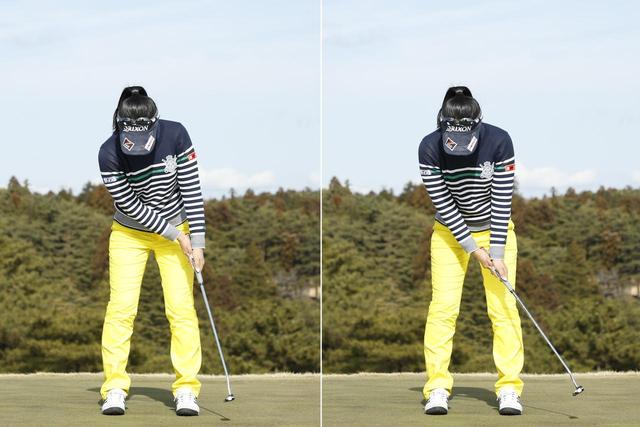 画像: 上手く打つコツは、左の写真のように手首をグラつかせずにホールドして、肩の動きでストロークすること。右写真のように手だけのストロークは厳禁