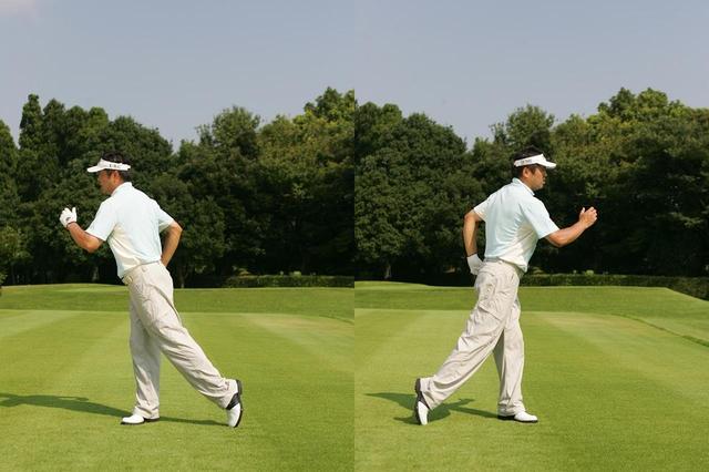 画像: 頭を右(飛球線後方)に動かして、体ごと右を向く。これがバックスウィングの体の動き。ここから、頭を左に振って、飛球方向にダッシュするのがフォワードスウィングだ。スウィングはシンプルな動きの方が再現性が高い