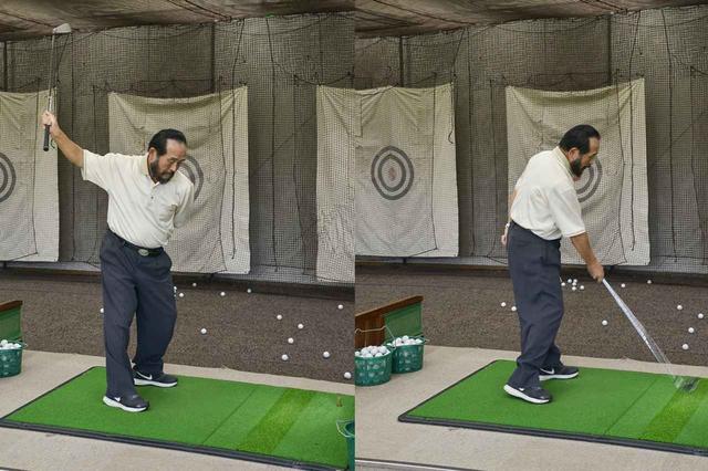 画像: 利き手ではない左手1本でボールを打つのは難しいが利き手の右手なら片手でボールを打つことはやさしい。右手主導が、テンフィンガースウィングの第一歩だ