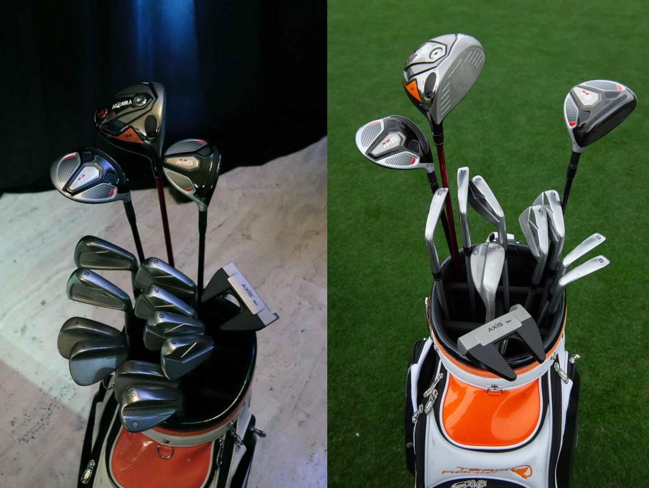画像: 契約時（左）とデザートクラシック練習日（右）のセッティングで、微妙にアイアンの構成が変化。5Wを抜いてHONMAの2番アイアンを入れるという情報も。いずれにしても、契約本数は10本だが、すでに11本がHONMAのクラブであることからも、ローズのHONMAへの信頼が伝わってくる