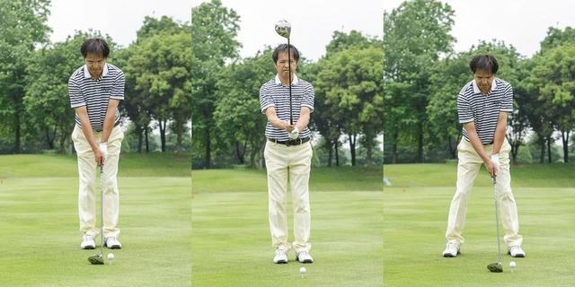 画像: 両足を揃えた状態で、 体の前でグリップする。そのとき、合掌をするように握ると、体の中心を感じやすい。クラブを下ろし再度中心感覚を感じながら、左足、右足の順でスタンスし、アドレスする
