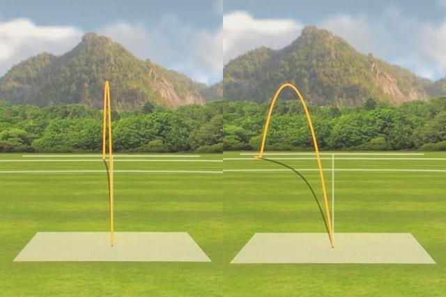 画像: (写真A)ノリーがM5をニュートラル位置で打った弾道(左)とドローポジションで打った弾道(右)