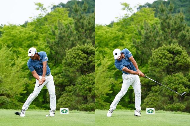 画像: (写真C)フェースの開閉が少なく方向性に優れるスウィング。下半身の力を回転に結びつけ飛距離もアップした