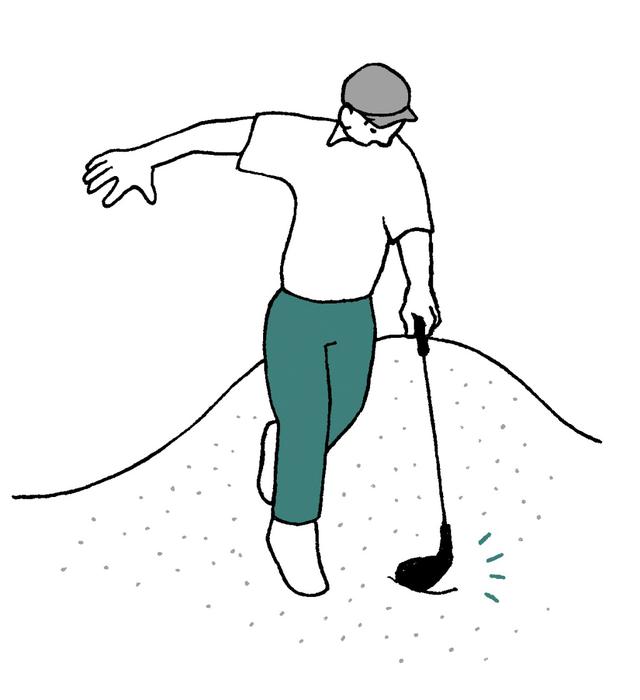 画像: 転びそうになり、クラブが砂に触れた場合は無罰