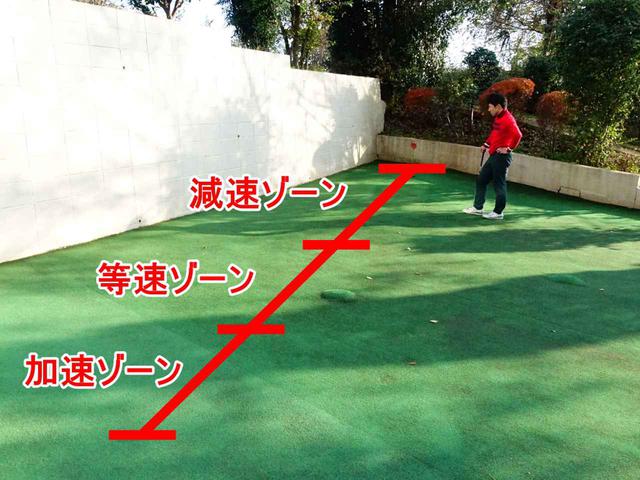 画像: ラインを読む場合はカップまでの距離を三等分して、原則ゾーンの傾斜を重点的に見よう