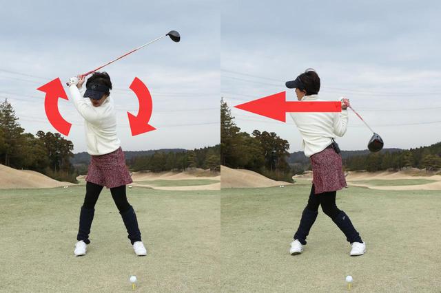 画像: 両肩はフラット(右)ではなく、タテに回そう(左)