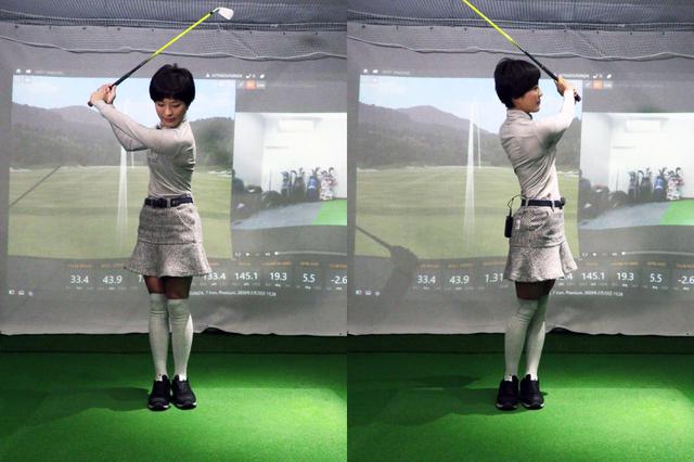 画像: 両足をくっつけた状態でスウィングする練習ドリル。ボールを打ちながらでも、素振りでも可だ