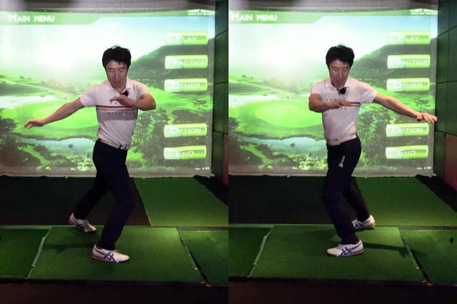 画像: ジャンプしながらも胸から上は正面をキープ、お腹から下はツイストする