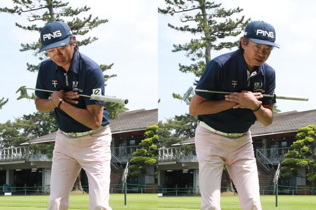 画像: 肩を横に回してストロークすると、フェースの向きが変わり、方向性が安定しない(撮影/姉崎正)