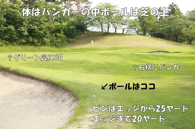 画像: 残り45ヤードのバンカーの淵からのマネジメント