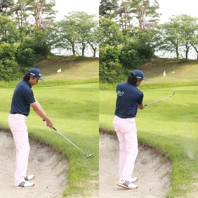 画像: 実際の距離よりも2番手ほど大きめのクラブを選び、ハンドアップに構えることで左へ飛ぶ度合いを減らしやさしく打てる
