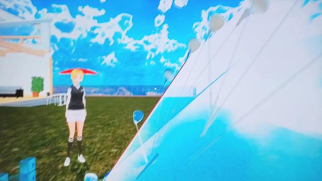 画像: 画面中央に斜めに入った赤い線がバックスウィング時、青い線がダウンスウィング時のプレーンです
