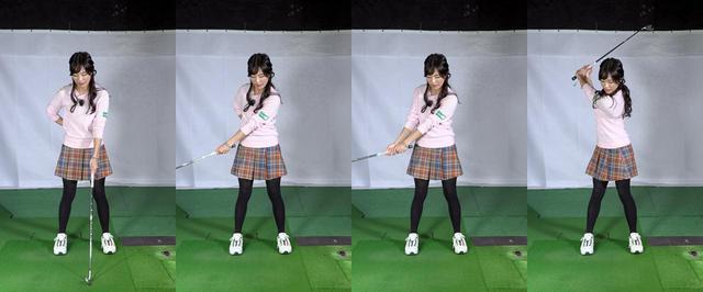 画像: スウィングの始動の動きをイメージしやすくするために動作を分けて練習するのも効果的だと小澤。まずは左手1本でクラブを持ってクラブを上げていき、左腕の二の腕が左胸に付いた段階たら、右手を添えてトップまでクラブを上げてみよう