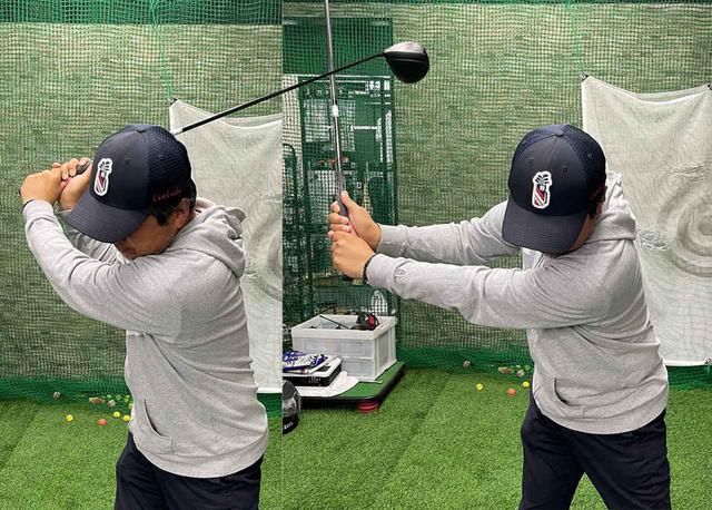 画像: ヘッドを右斜め方向に押し返すように切り返す