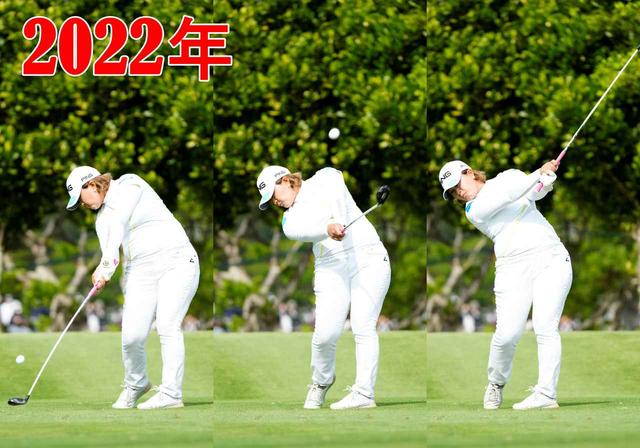 画像: 画像B 左手の甲が地面を向くように手を返しながらフェースを返していた2022年のスウィング（写真/岡沢裕行）