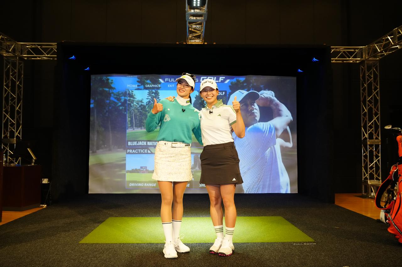 画像 : 1番目の画像 - 2024年のプレイベント『TGXバトルズ』の渋野日向子 vs 原英莉花の様子 - みんなのゴルフダイジェスト