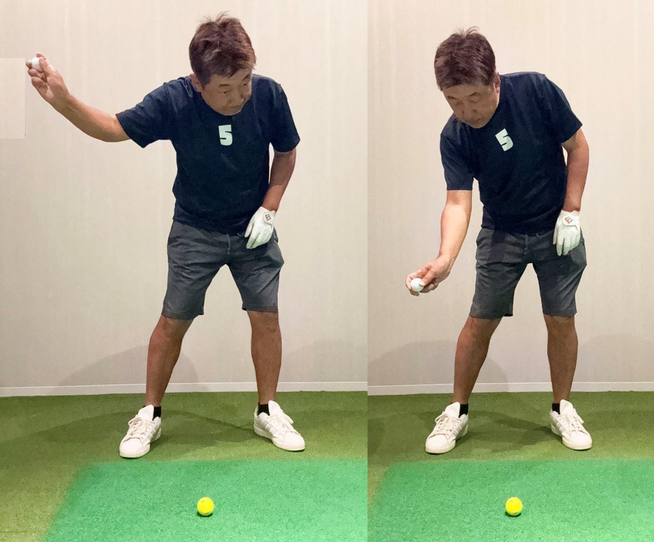 画像: 腕に力が入っていたり、手先を使っているとボールには当たらない