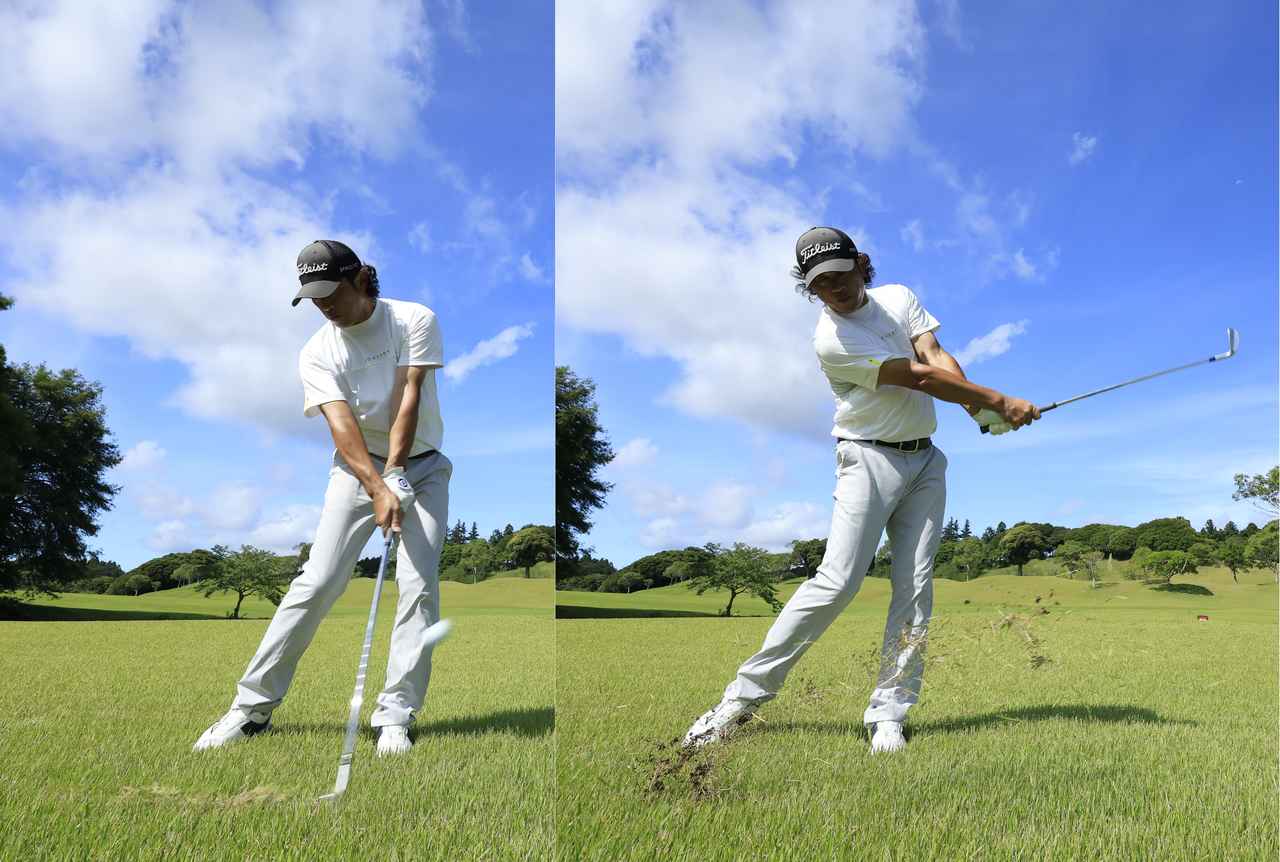画像: 短い番手かつラフという引っかかりやすい状況でも、46度のウェッジならそのミスを抑えれるという
