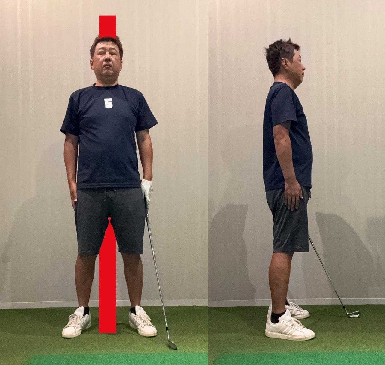 画像: 目をつぶり、頭のてっぺんから体の中心を通って軸が地面に刺さっているイメージで立つと背筋が伸びて姿勢が良くなる