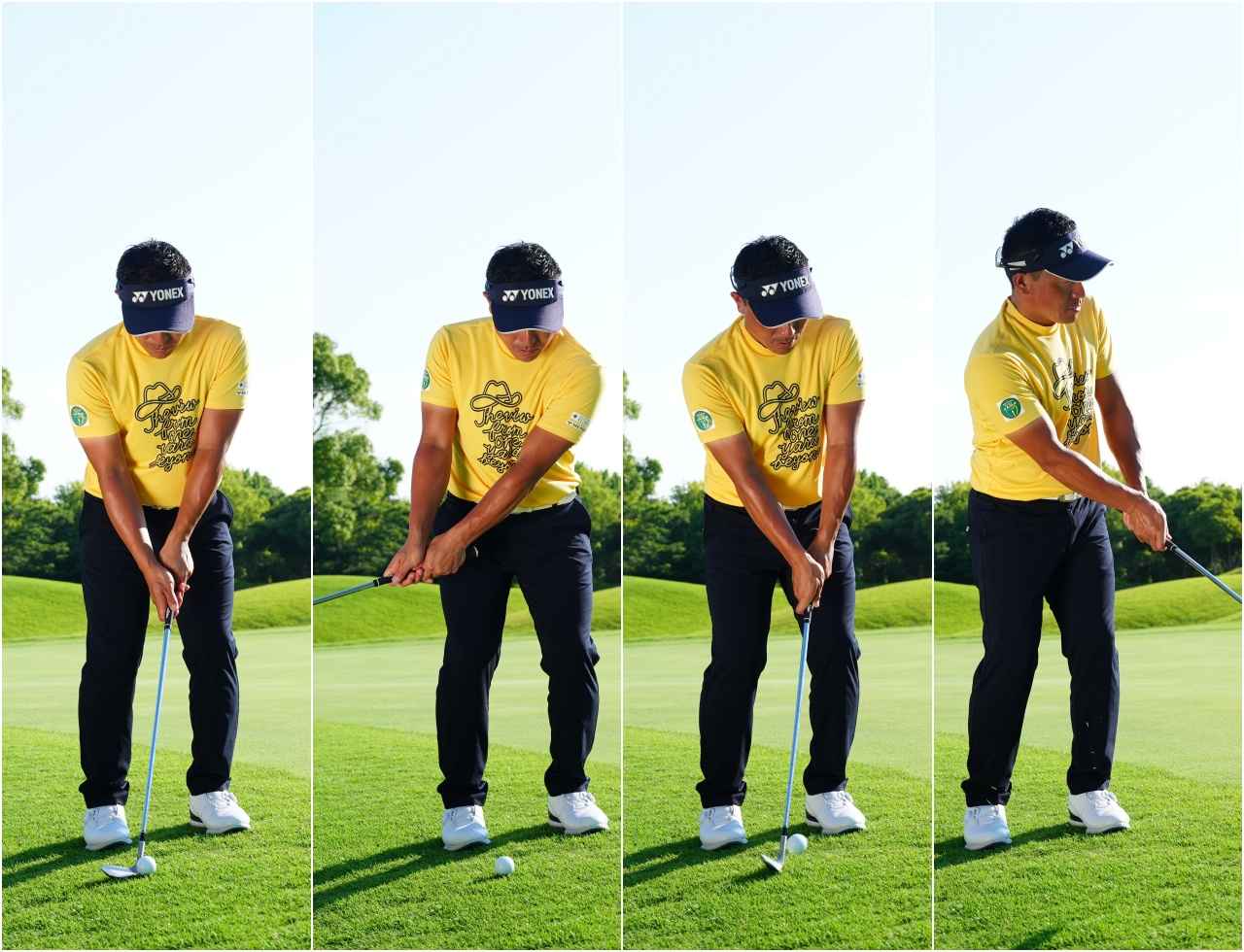 画像: 開いたフェースを閉じながらインパクト