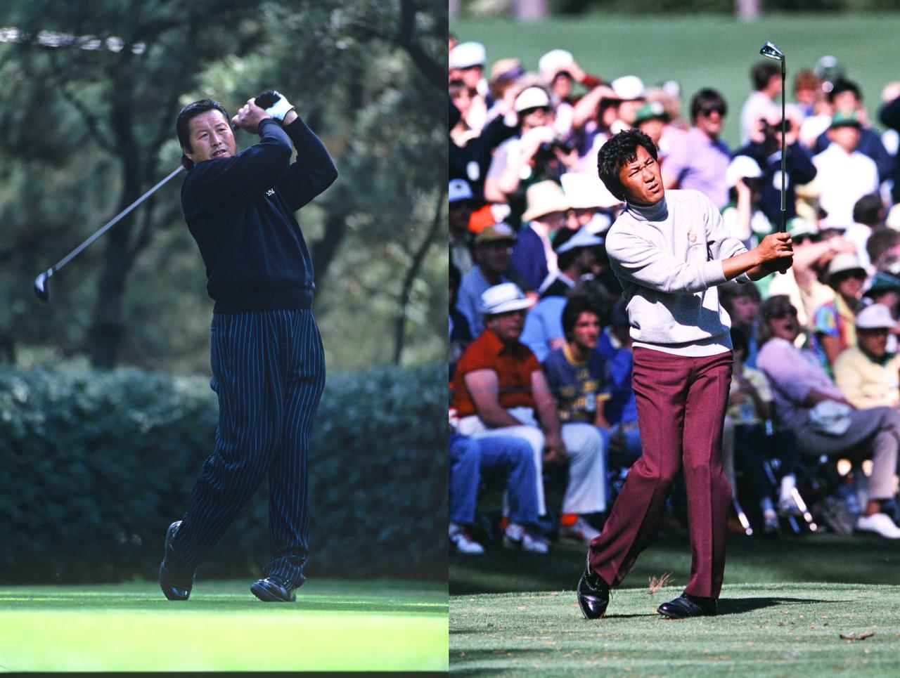 画像: 【写真は左から93年の尾崎、82年の青木】尾崎や青木は日本人離れした体格と類まれなスキルを併せ持ったプロの中でも飛び抜けていた。だからこそ「彼らのようなトッププロをアマチュアが真似るのは注意が必要だ」と西川と渡辺は話す