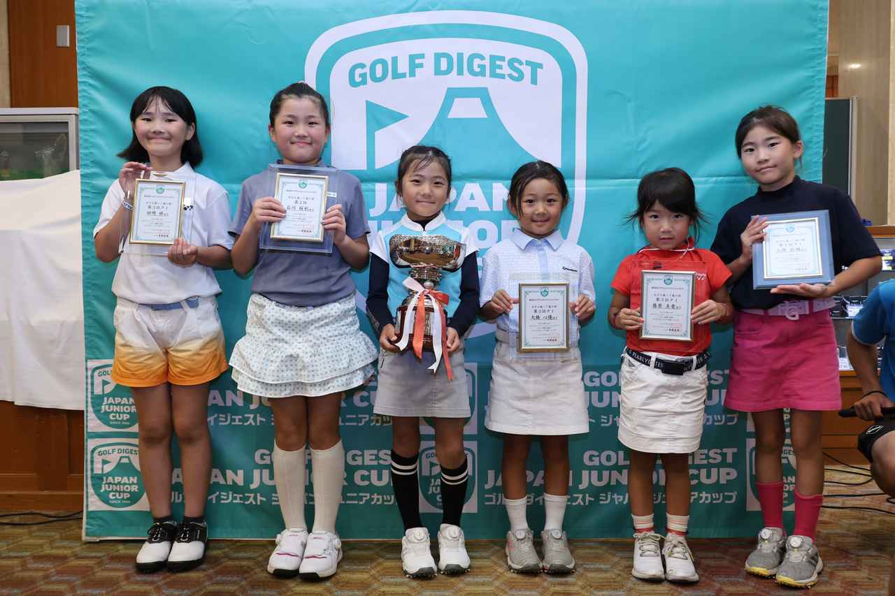 画像: 左から3位タイの田崎梓さん、2位の石川桜彩さん、優勝した川村成紗さん、3位タイの大橋心優さん、篠原美愛さん、上岡莉緒さん