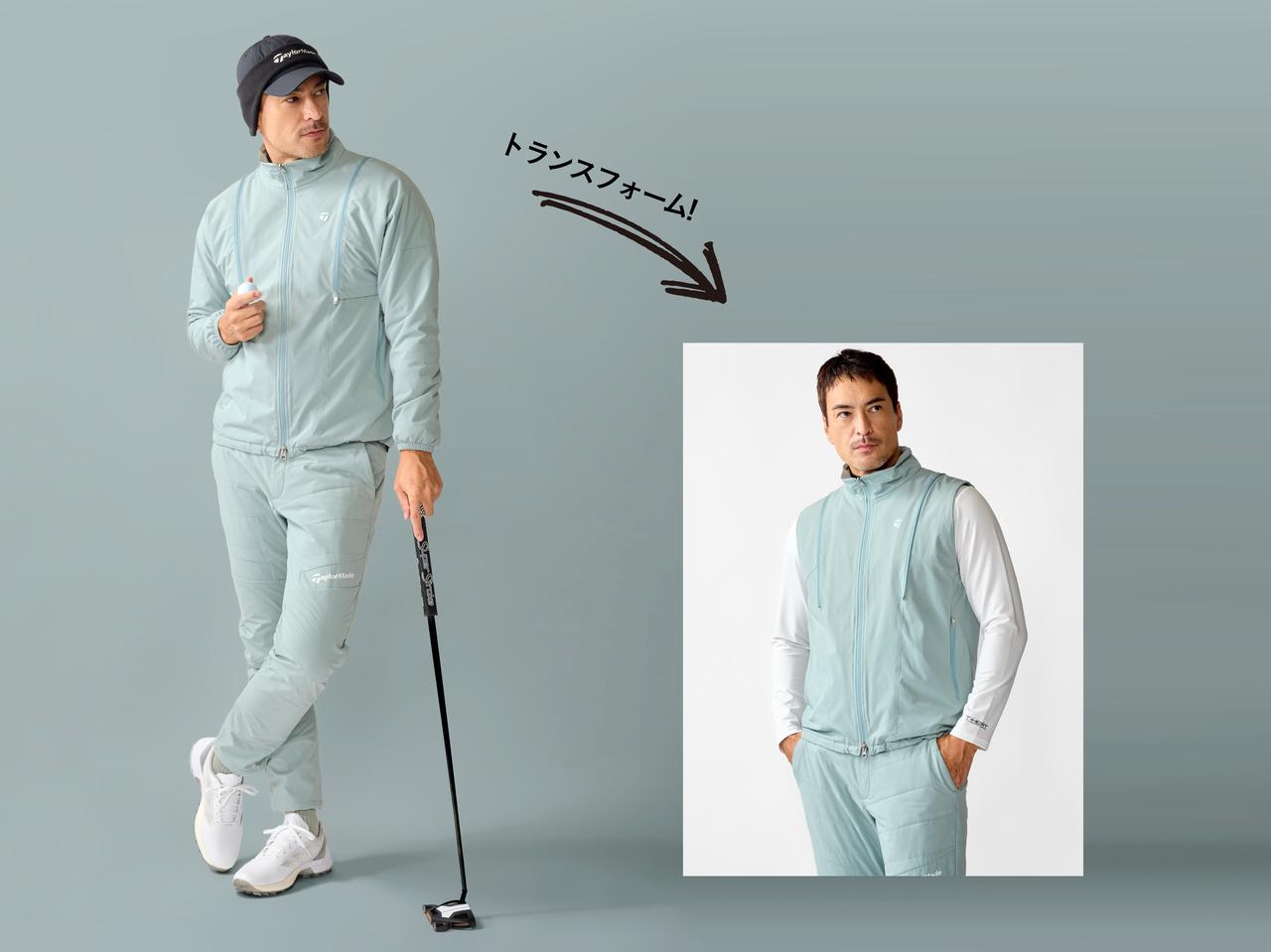 画像: ジャケット2万8600円、パンツ2万2000円、モックネックシャツ1万6500円、キャップ（イヤーウォーマー付き）7150円（すべてテーラーメイドアパレル）　パター〈Spider TOUR X トゥルーパス スモールスラント〉4万6200円（テーラーメイド）