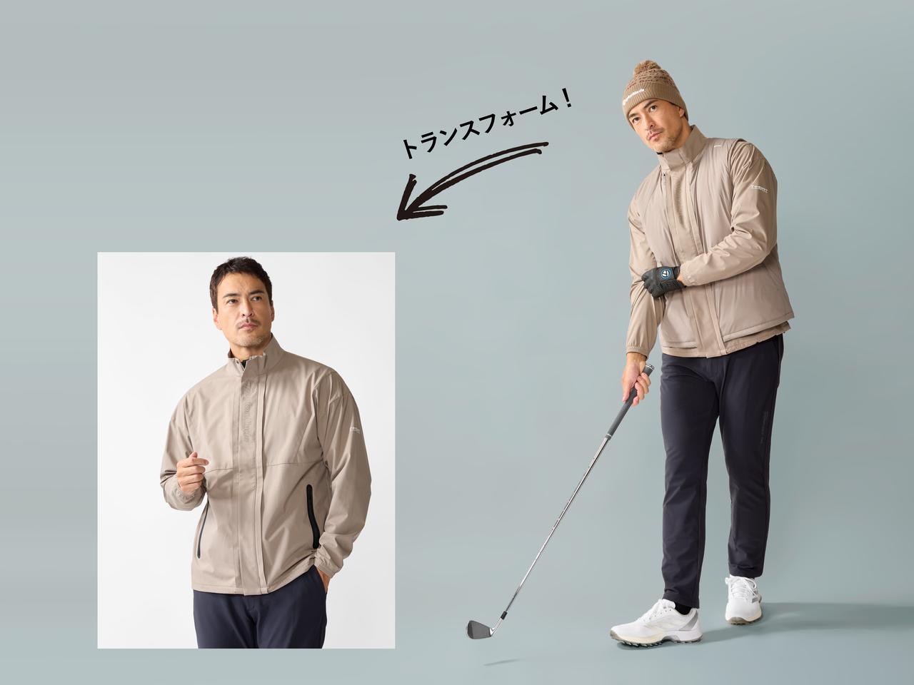 画像: ジャケット2万900円、ベスト2万4200円、パンツ2万2000円、ニットキャップ4950円（すべてテーラーメイドアパレル）　アイアン〈NEW P8CB ／#6〜9、PWの5本セット〉14万8500円、グローブ1870円（ともにテーラーメイド）