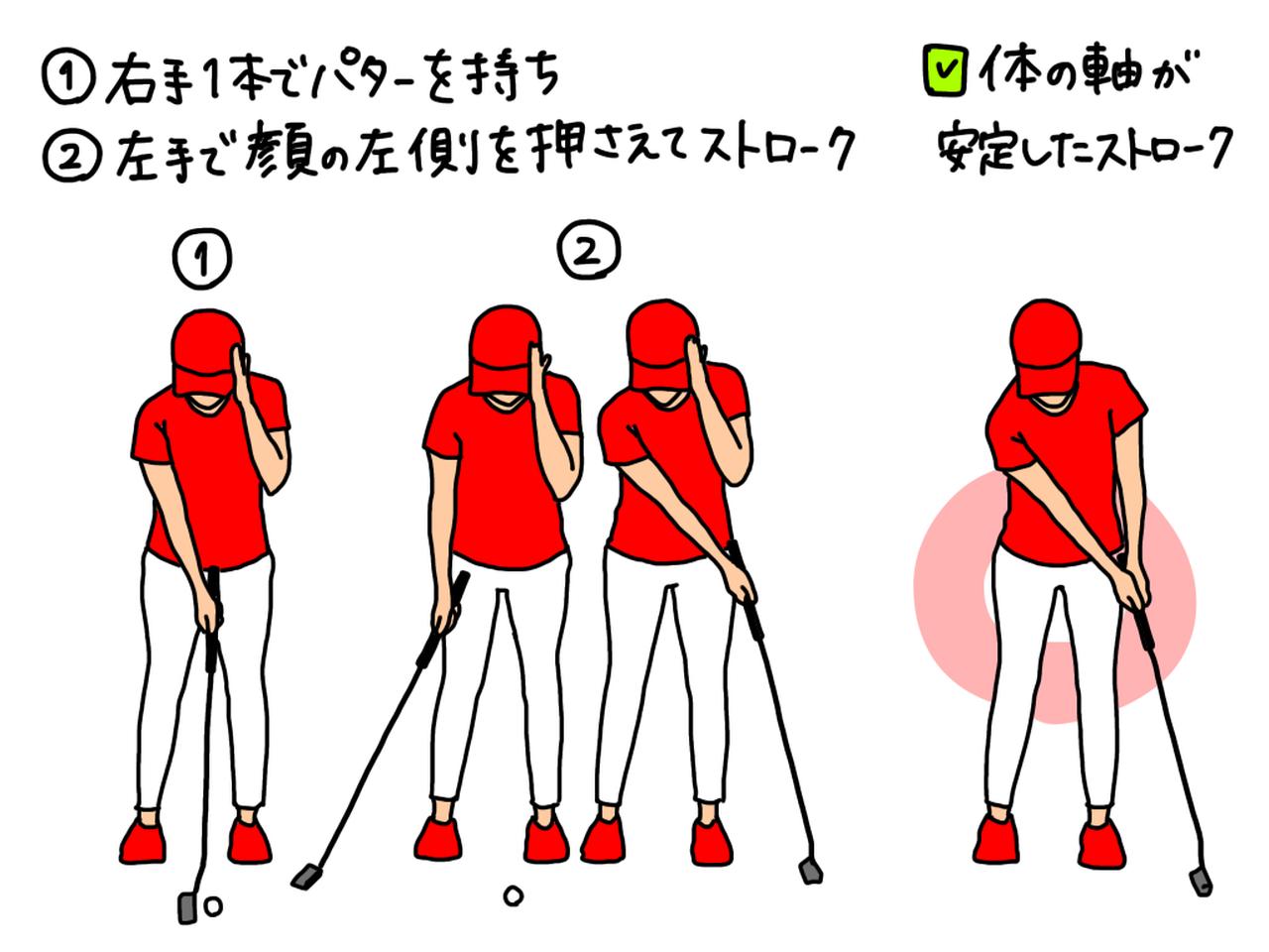 画像: 頭を動かさずパッティングするための練習ドリルの手順