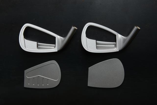 画像: RMX DD-2の内部構造。ミドルアイアン（左）、ショートアイアン（右）いずれも、ヘッド内部にポケットを設けているのはDD-1同様だが、その容積は異なる。DD-1と同じくミドルアイアンのフェースには打点ブレに強い設計（ロングアイアンは高初速化を図るフェース設計）