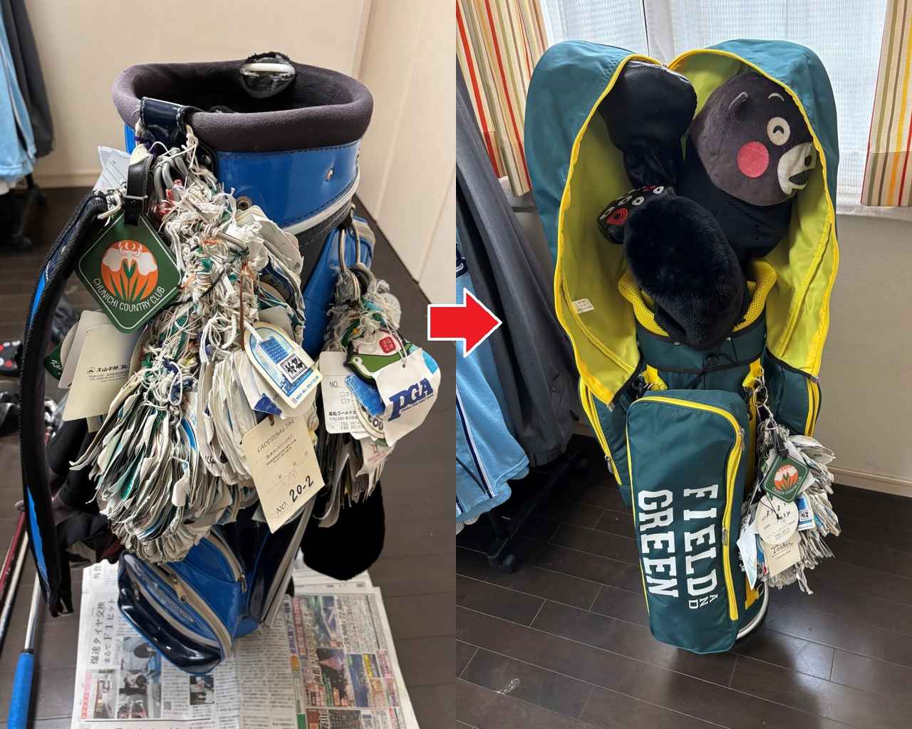 画像: 新しいキャディバッグに紙タグを移しました！