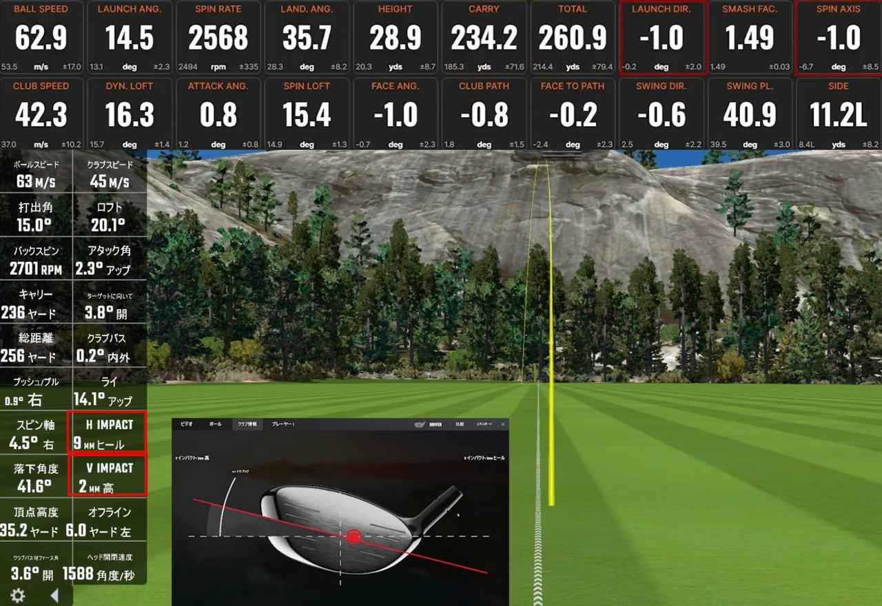 画像: HS42m/s前後でセンターヒットしたときのトラックマン4のデータ(上)とGCクワッドデータ(下)