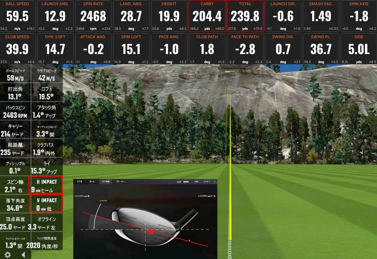 画像: HS40m/s前後でセンターヒットしたときのトラックマン4のデータ(上)とGCクワッドデータ(下)