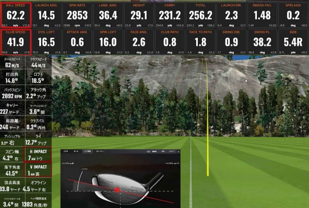 画像3: HS42m/s前後でセンターヒットしたときのトラックマン4のデータ(上)とGCクワッドデータ(下)
