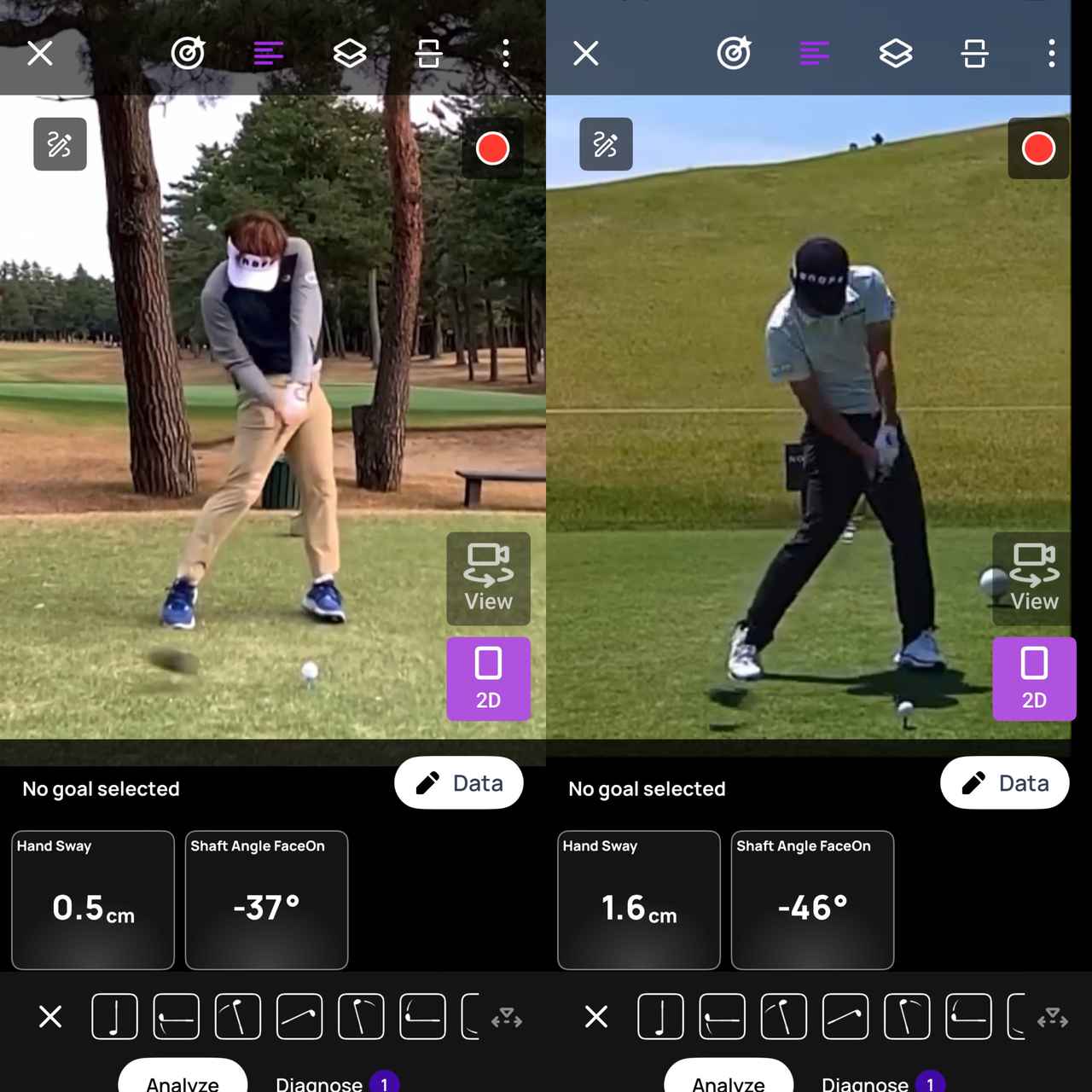 画像: 画像③インパクト直前（P6.5）の比較／以前より現在の方が、よりハンドファーストの位置を保っている