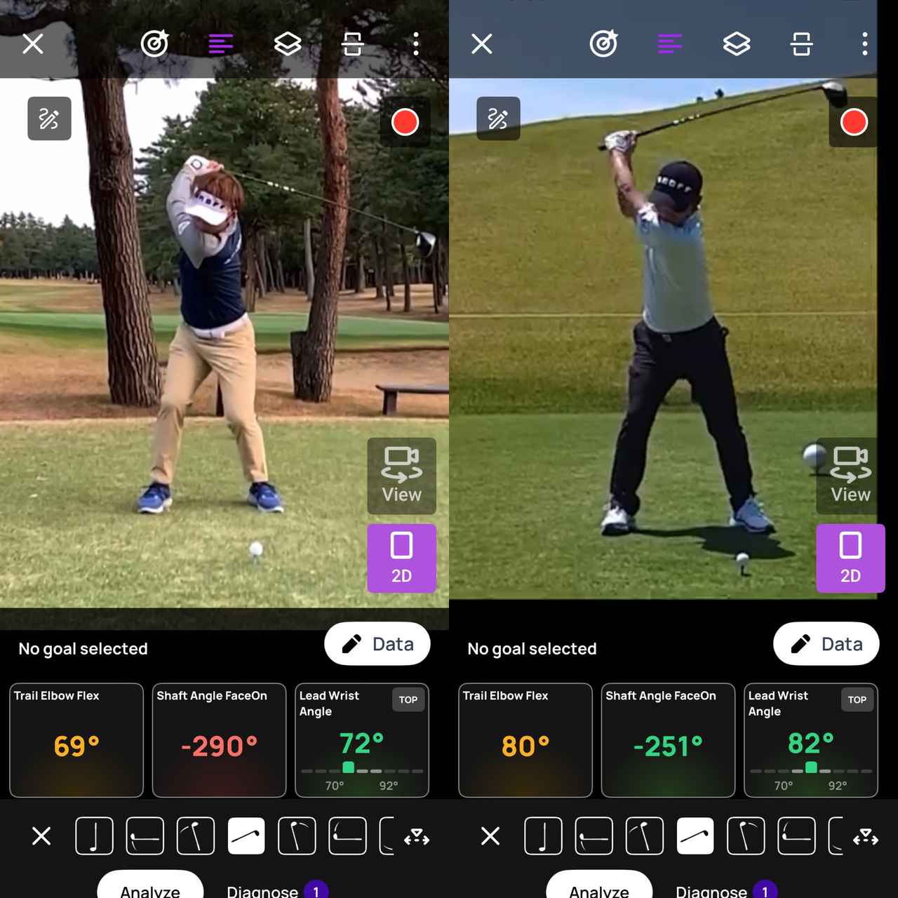 画像: 画像①トップの比較／右ひじの角度が以前より伸びたので、クラブの位置がコンパクトになった