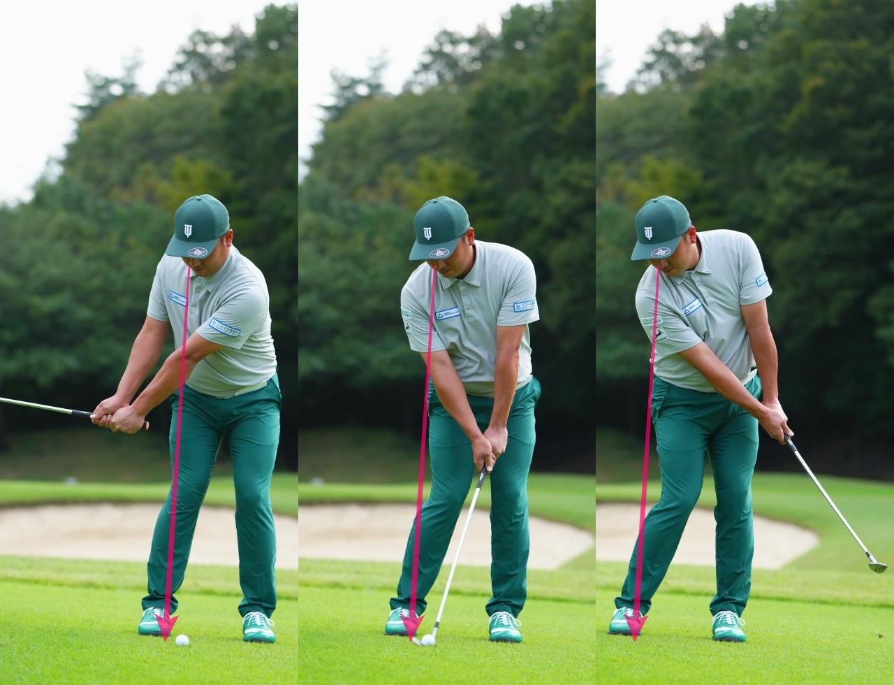 画像: ボールの手前を見続けて打つ