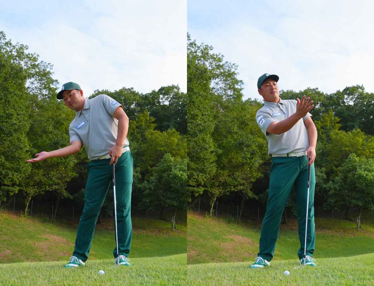 画像: 右わきを縮めるようにして、インサイドアウトのイメージで振る