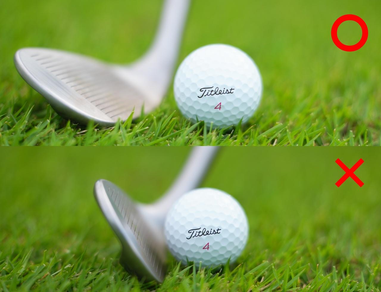 画像: ダフらない人はヘッドのお尻（ソール全面）が地面につく（写真上）