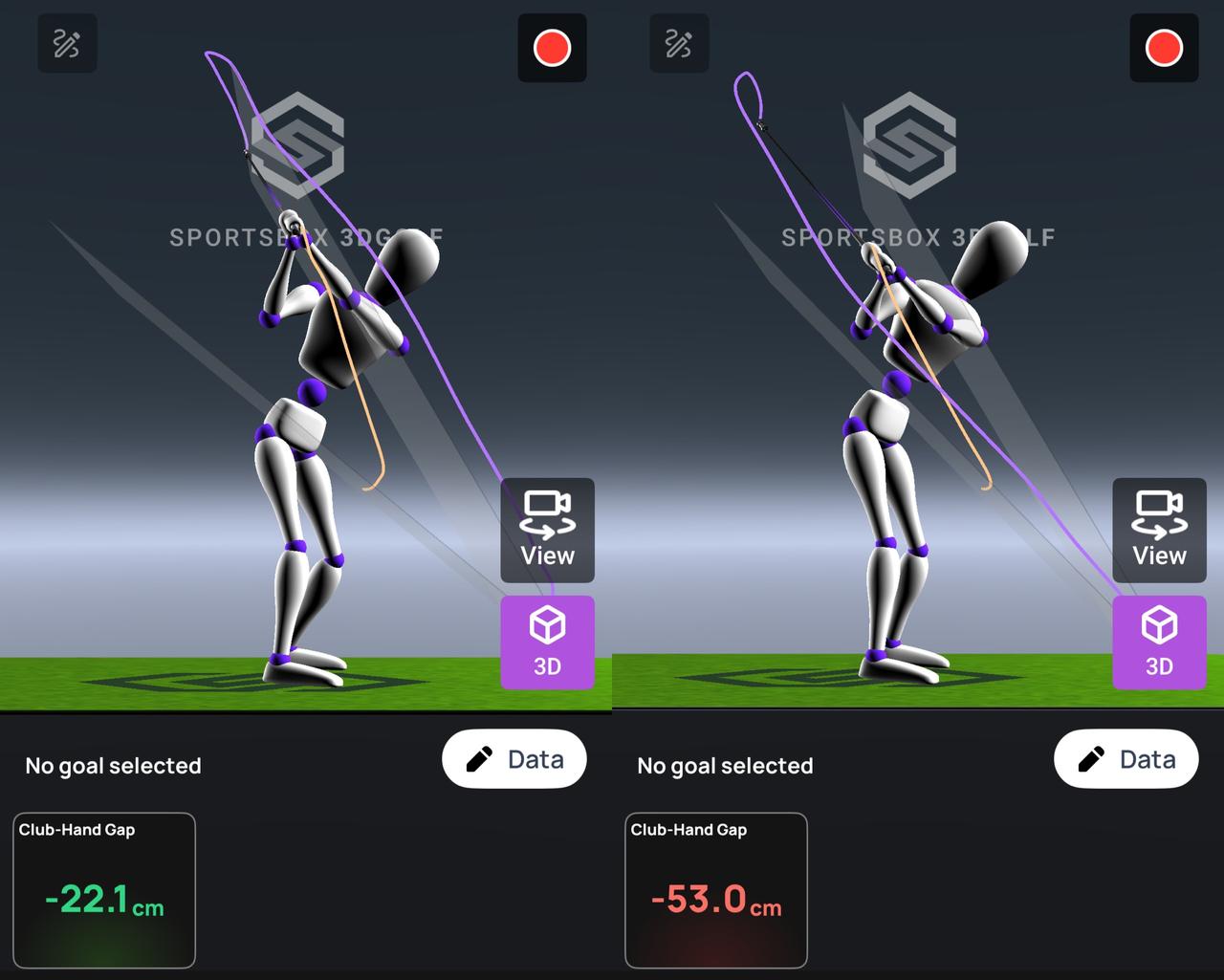 画像: 画像③トップの比較/左のアマチュアはクラブと手がかなり高く、右の金子選手は肩とシャフトのプレーンの間を通っている