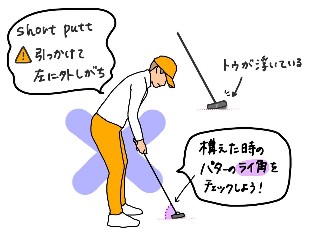 画像: ショートパットの引っかけ改善ポイント！ 「パターのライ角通りに構える」コツを、プロがイラストを交えて解説 - みんなのゴルフダイジェスト