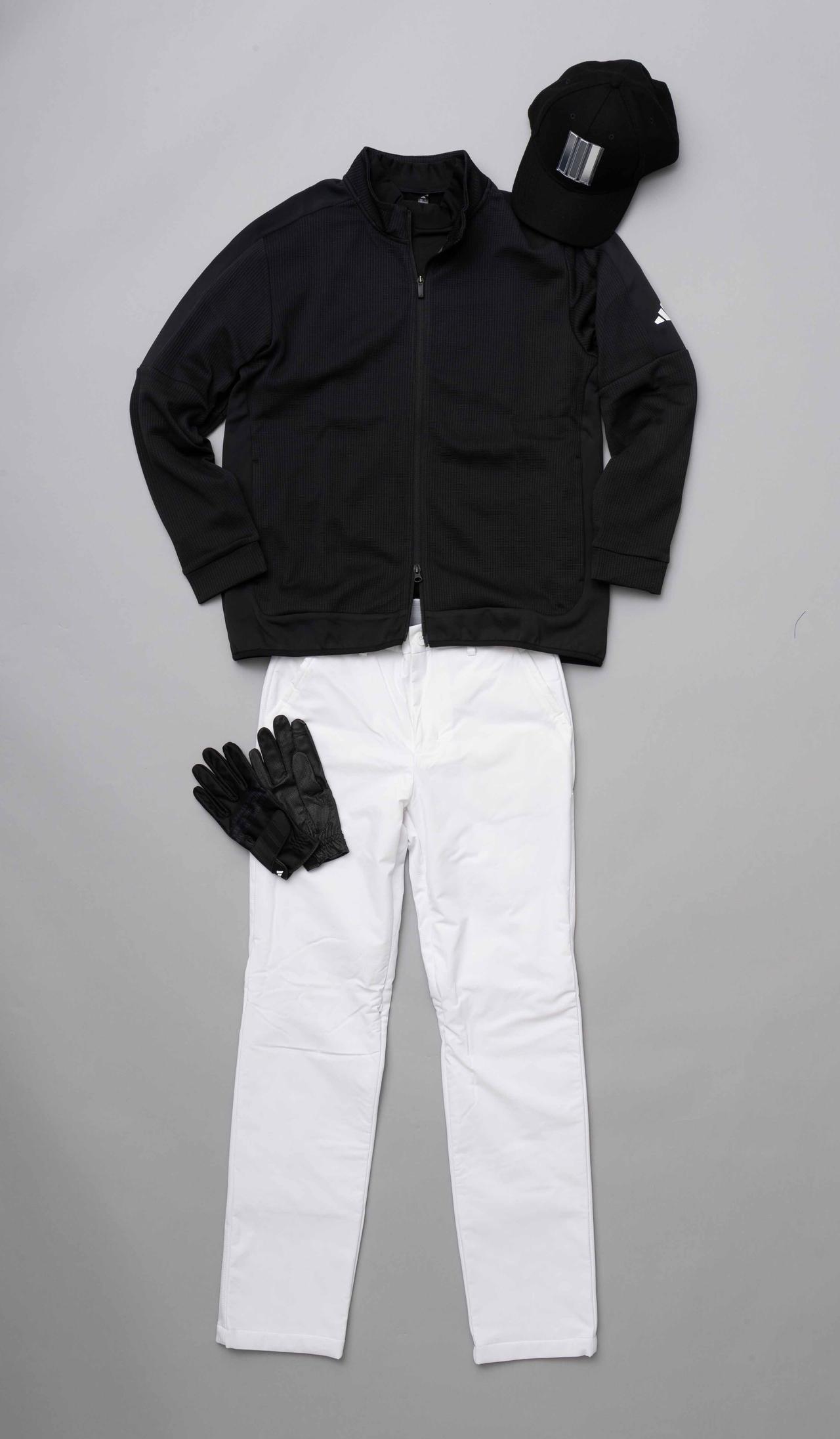 画像: 「アディダスゴルフ」、税込価格/アウター1万4300円、長袖ポロシャツ1万1000円、パンツ2万4200円、キャップ4950円、グローブ4400円